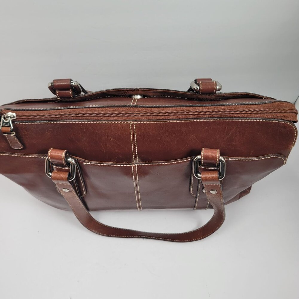 VTG Fossil Executive Women's Brown Leather Tote Shoulder Bag - Picture 5 of 12